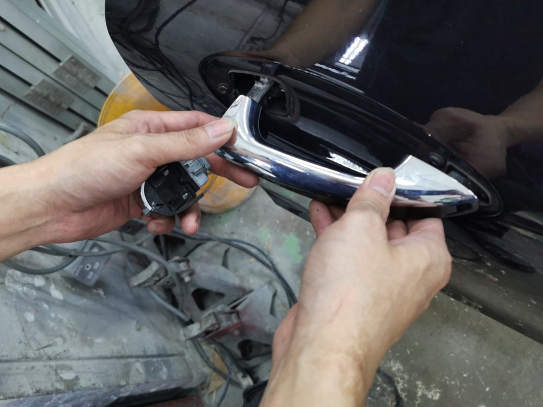Removed parts set aside as the AMG E53 is prepared for the respray.