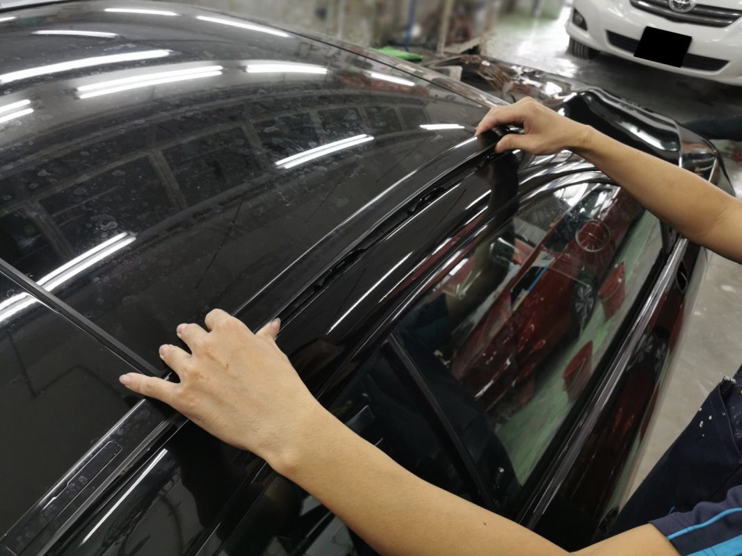 The AMG E53's body being prepared for the respray.