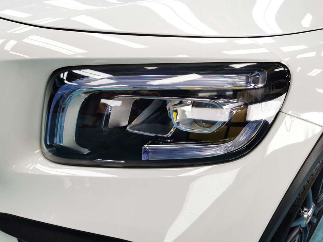 The AMG GLB35's coated paintwork showing clean reflections.