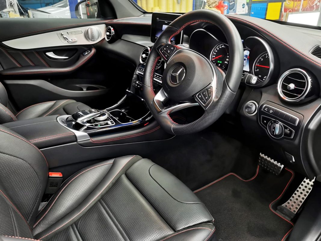 The Mercedes-Benz AMG GLC43 parked in the workshop, freshly coated.
