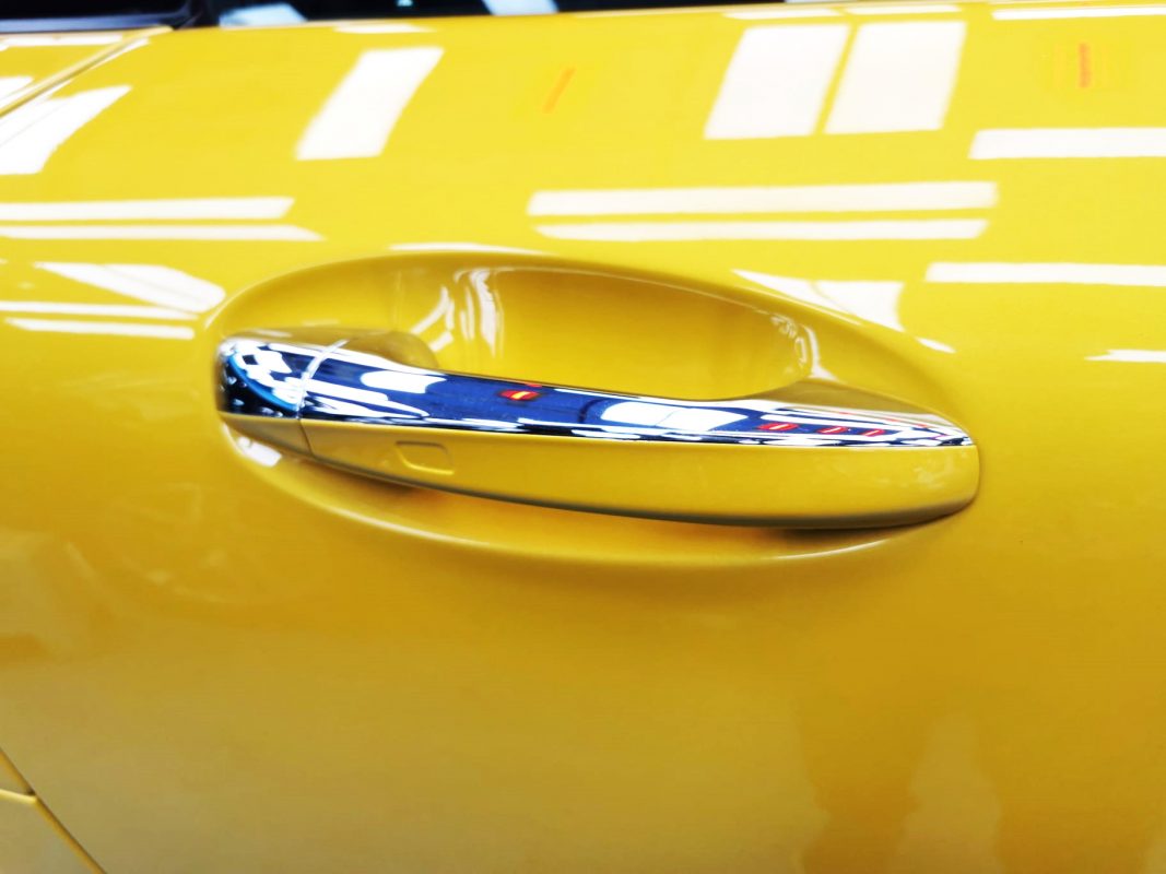 Front three-quarter view of the AMG GT after coating.