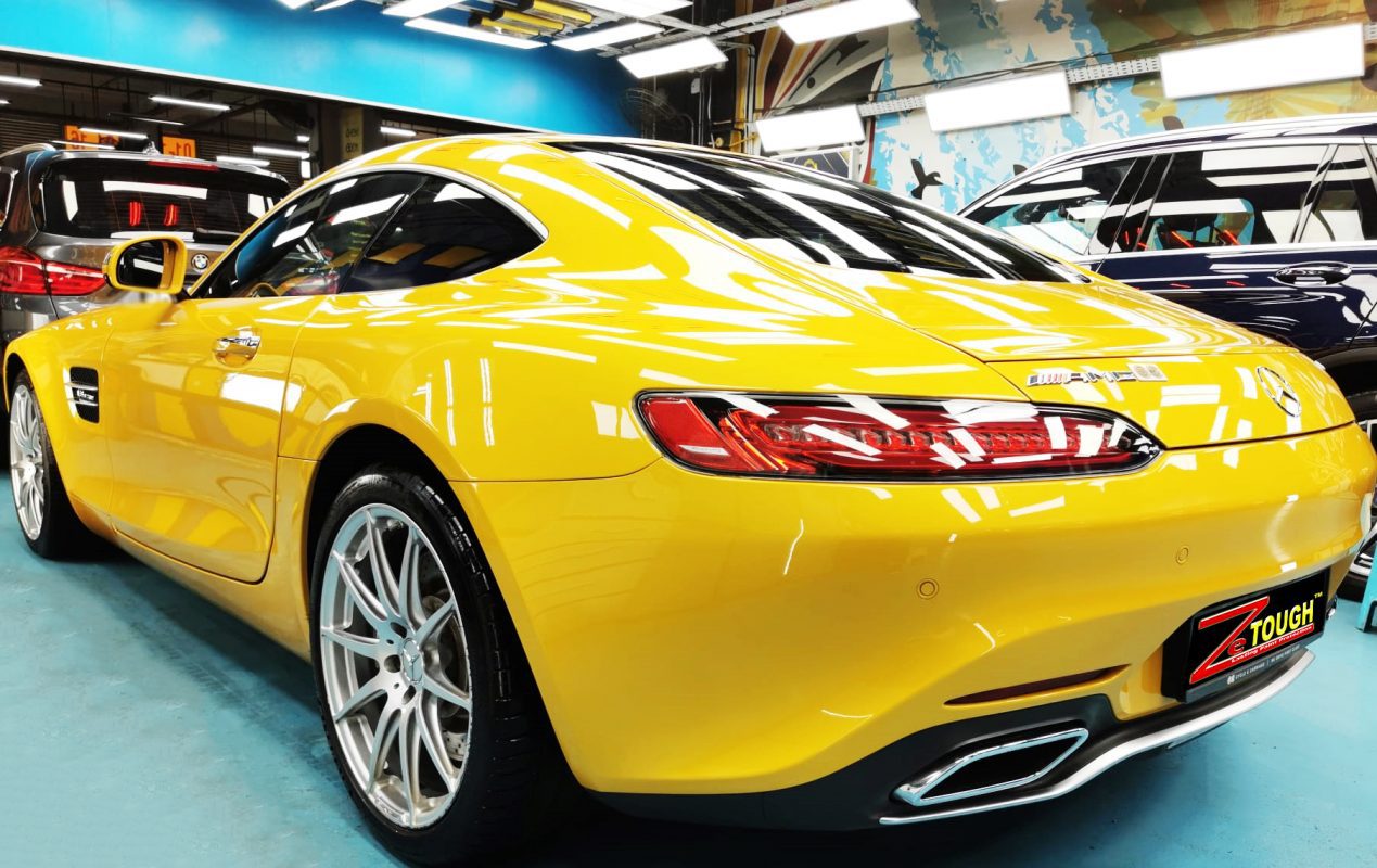 Rear quarter of the AMG GT, glossy and protected.