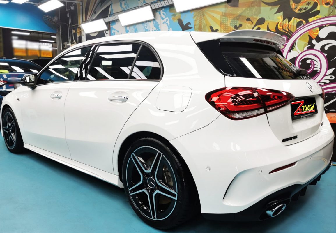 Rear quarter of the AMG 35, glossy and protected.