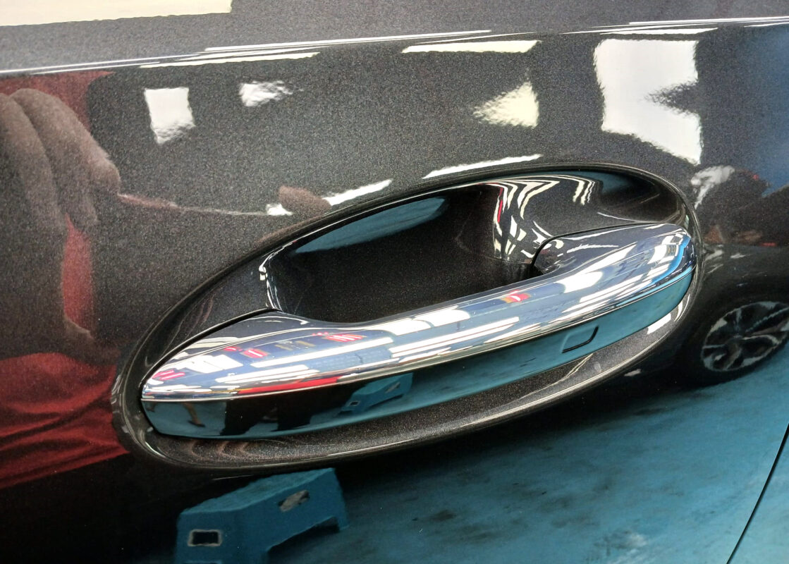Front three-quarter view of the Mercedes-Benz C180 after coating.