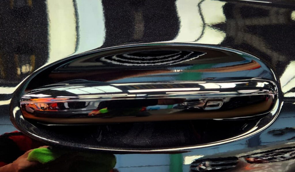 Front three-quarter view of the Mercedes-Benz C180 after coating.