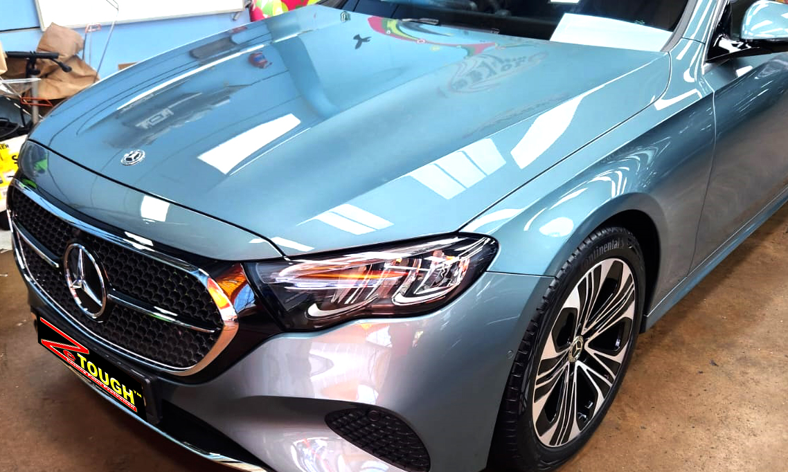 The Mercedes-Benz C200 from a side angle after the titanium coating.
