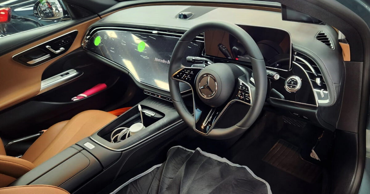 The Mercedes-Benz C200 parked in the workshop, freshly coated.