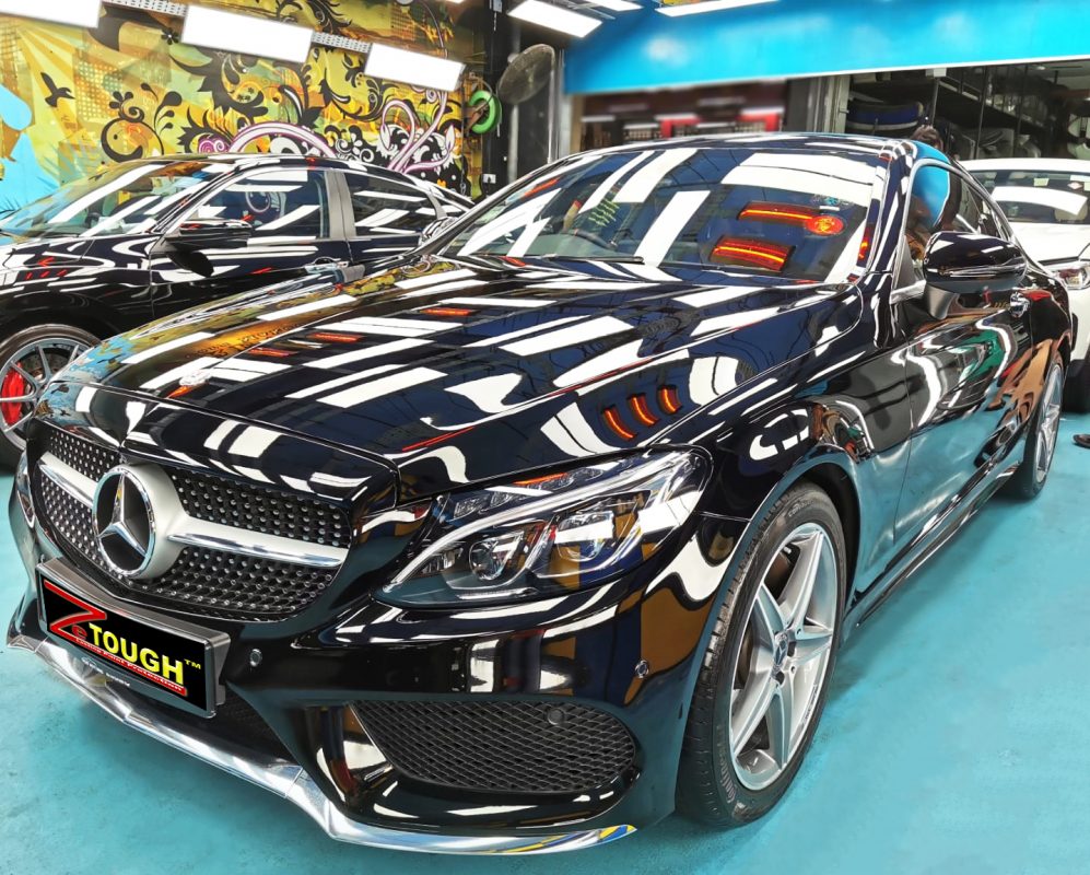 Black Mercedes-Benz C300, sealed with ZeTough Ceramic at Revol Carz.