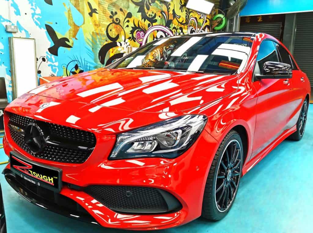 Red Mercedes-Benz CLA 180, sealed with ZeTough Ceramic at Revol Carz.