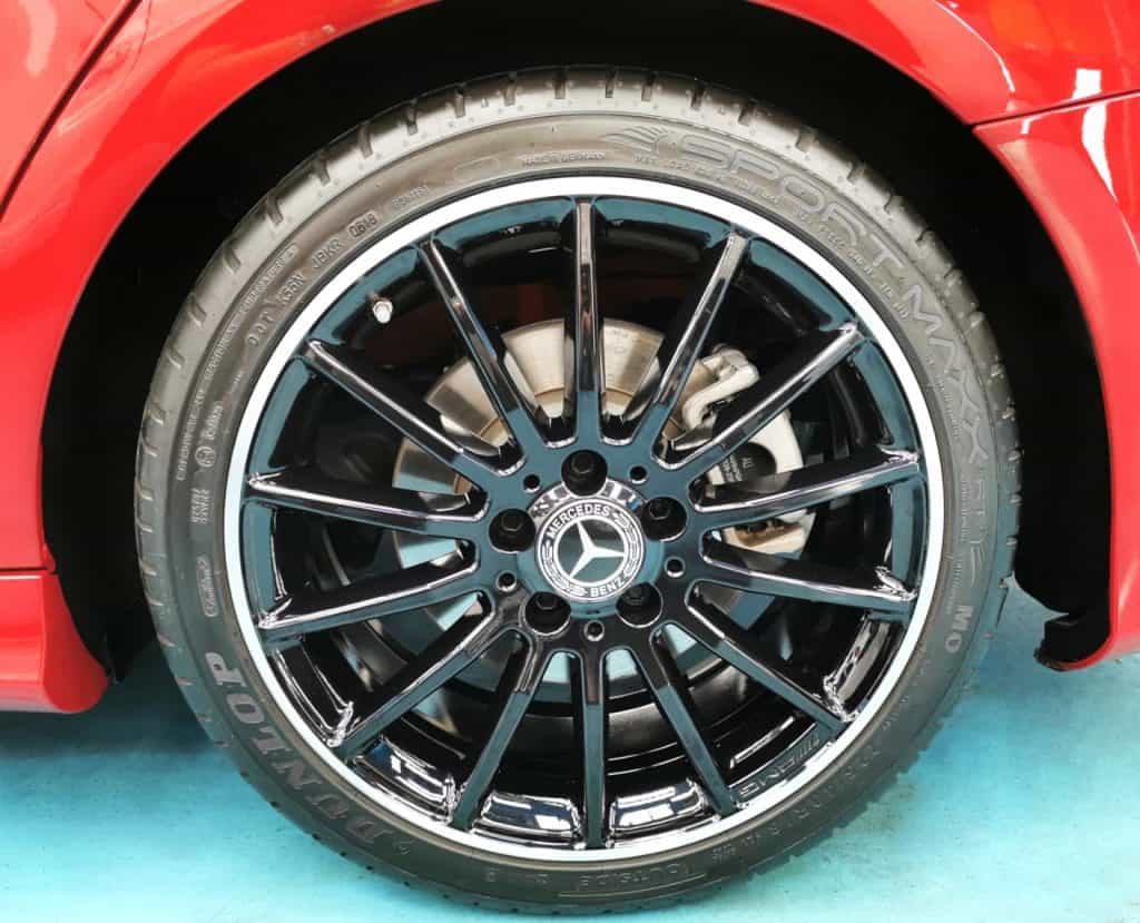 The red Mercedes-Benz CLA 180, finished and ready for collection.