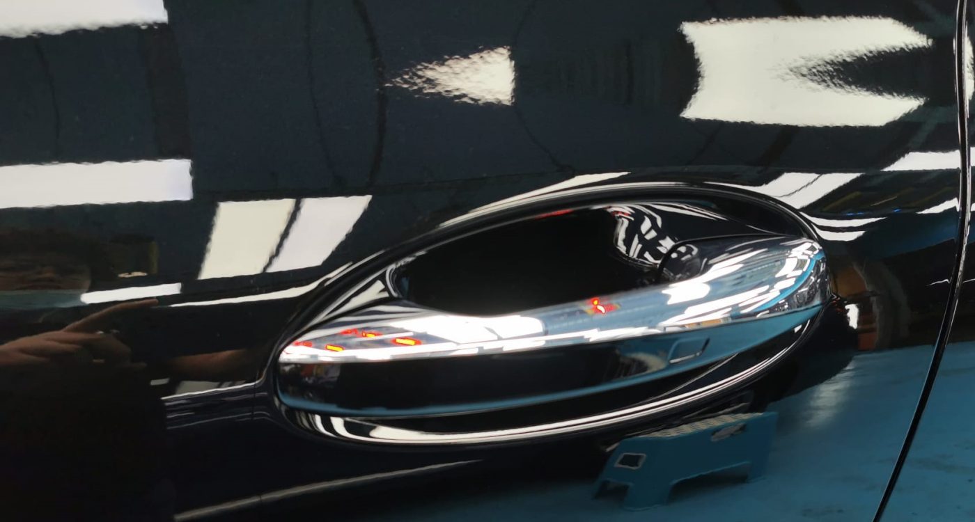 Front three-quarter view of the Mercedes-Benz CLA180 after coating.