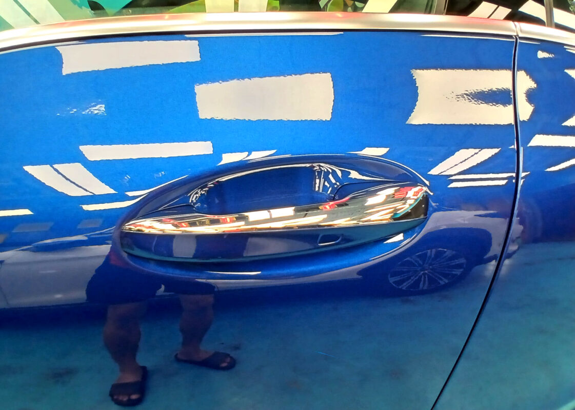 Front three-quarter view of the Mercedes-Benz CLA180 after coating.