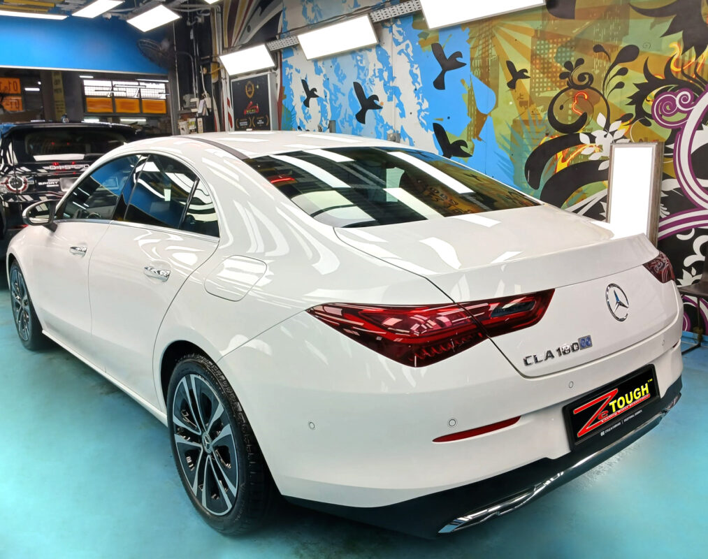 Front three-quarter view of the Mercedes-Benz CLA180 after coating.