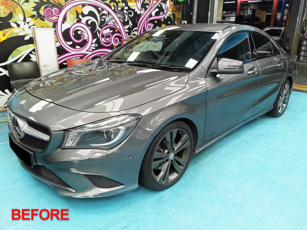 Before: the CLA180's paintwork at the start, dull and blemished.