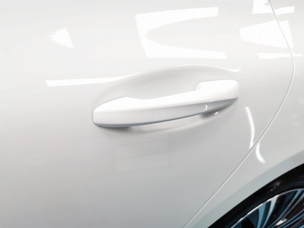 Front three-quarter view of the Mercedes-Benz CLA180 after coating.