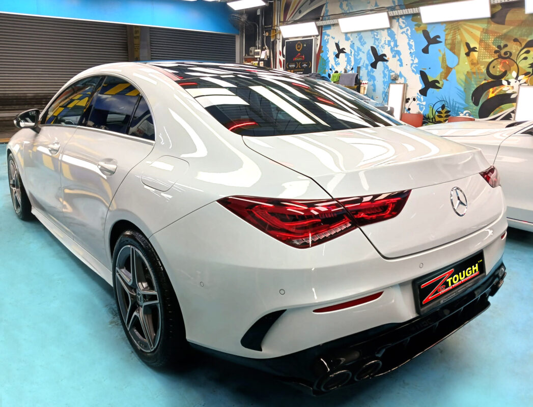 Front three-quarter view of the Mercedes-Benz CLA180 after coating.