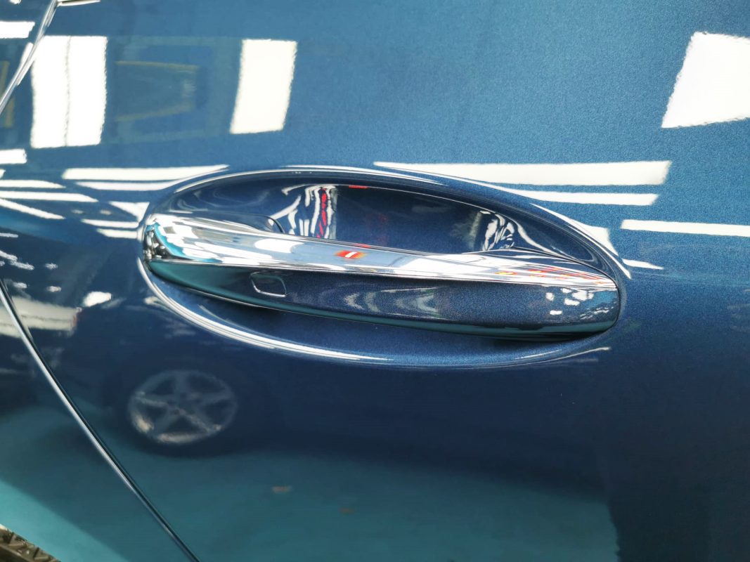 Front three-quarter view of the Mercedes-Benz CLA180 after coating.