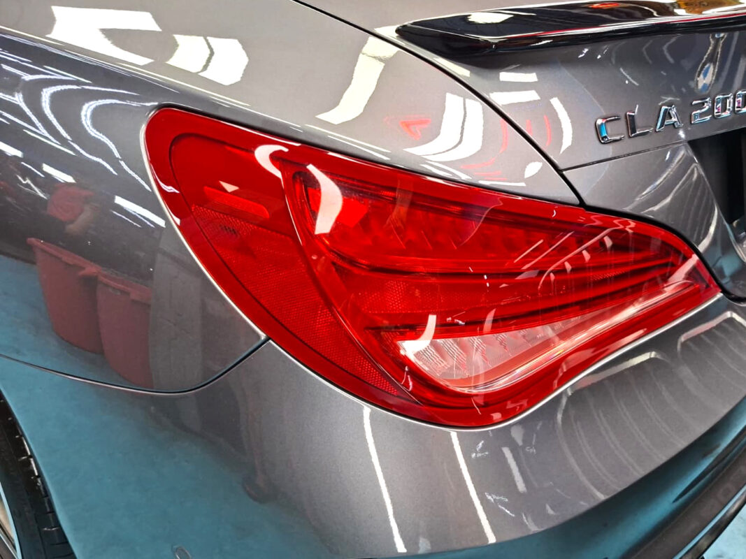 Front three-quarter view of the Mercedes-Benz CLA200 after coating.