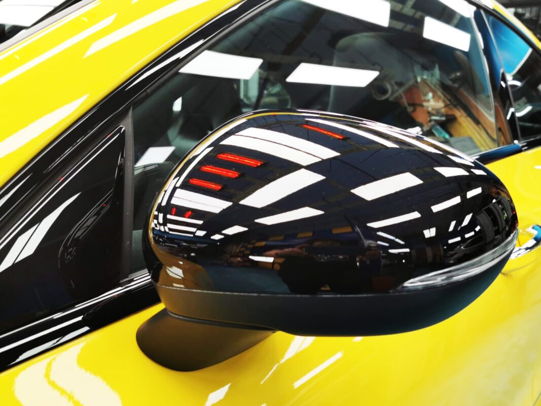 Side panel of the Mercedes-Benz CLA250 with the titanium finish locked in.
