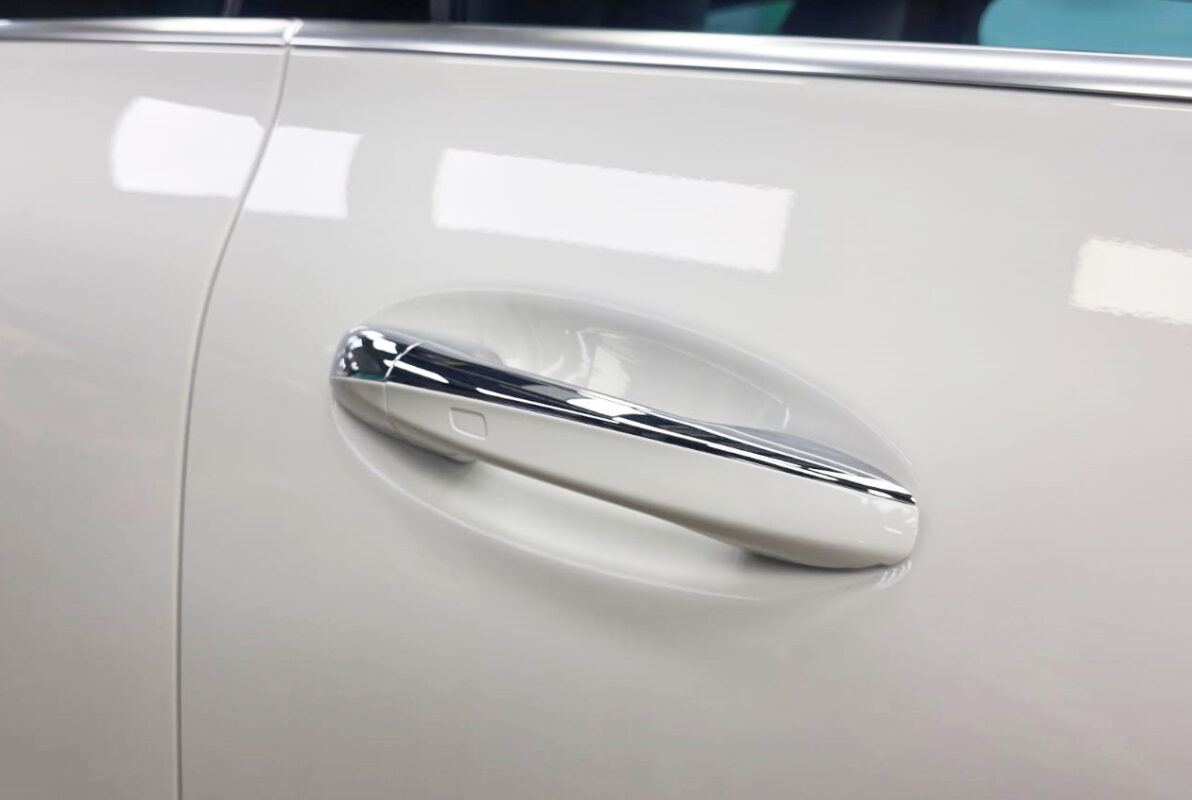 Front three-quarter view of the Mercedes-Benz CLA35 after coating.