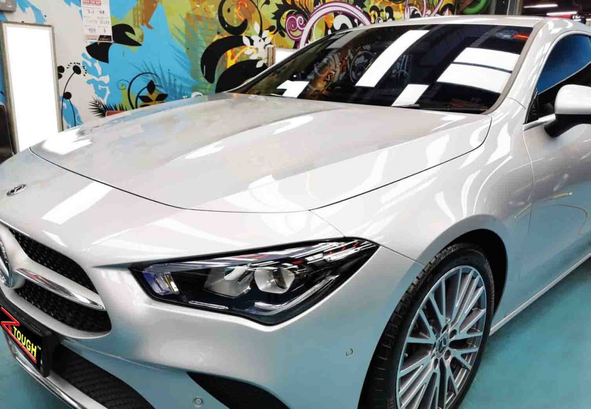 The Mercedes-Benz CLA from a side angle after the titanium coating.