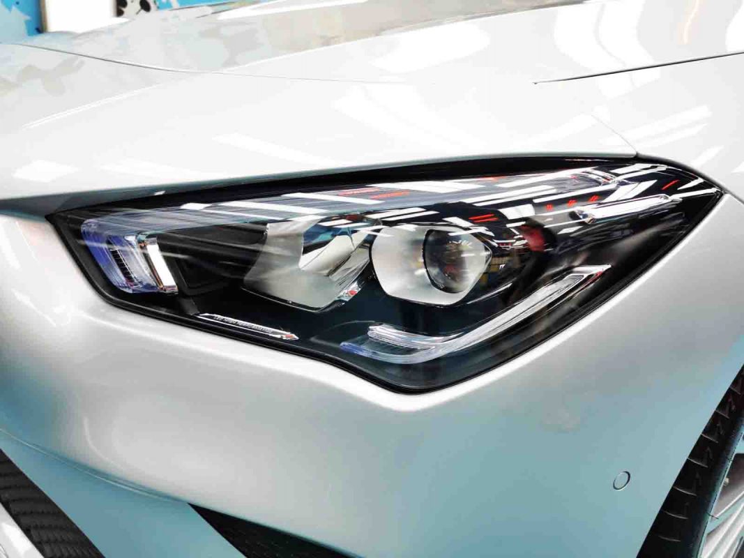 The CLA's coated paintwork showing deep reflections.