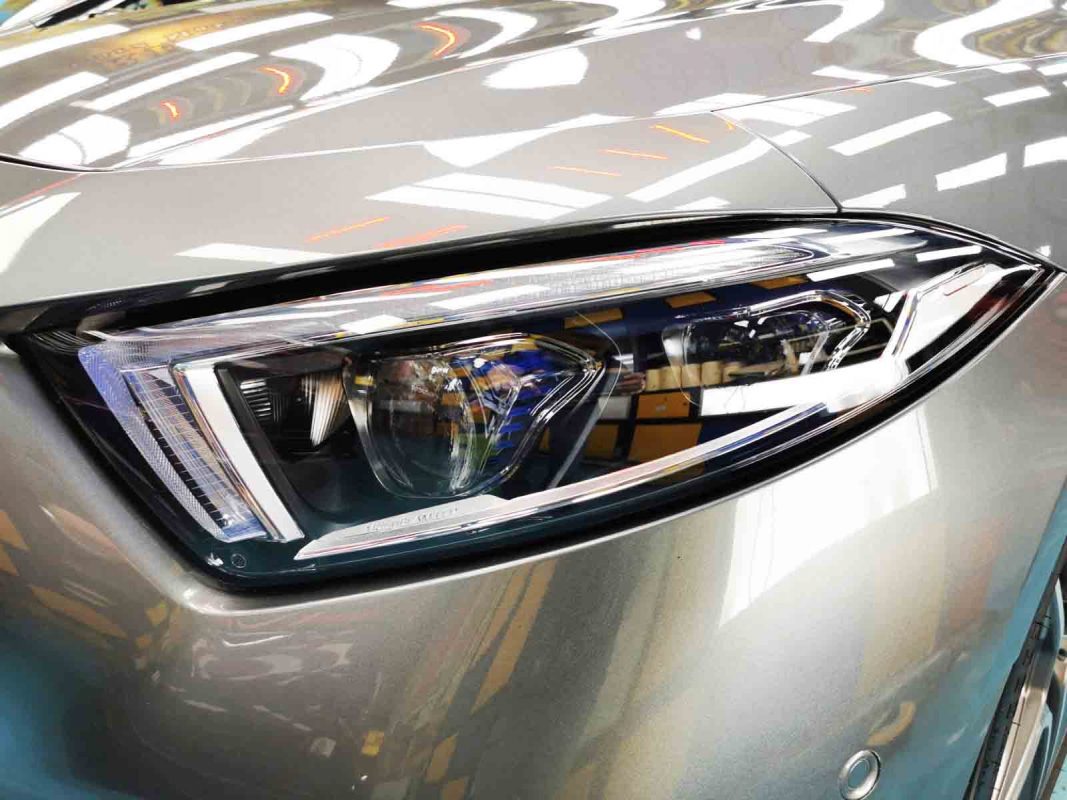 The CLS 350's coated paintwork showing clean reflections.