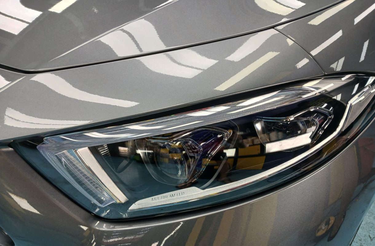 The CLS350's coated paintwork showing clean reflections.