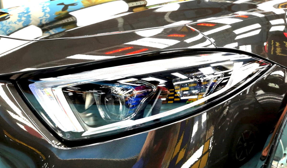 The CLS450's coated paintwork showing clean reflections.