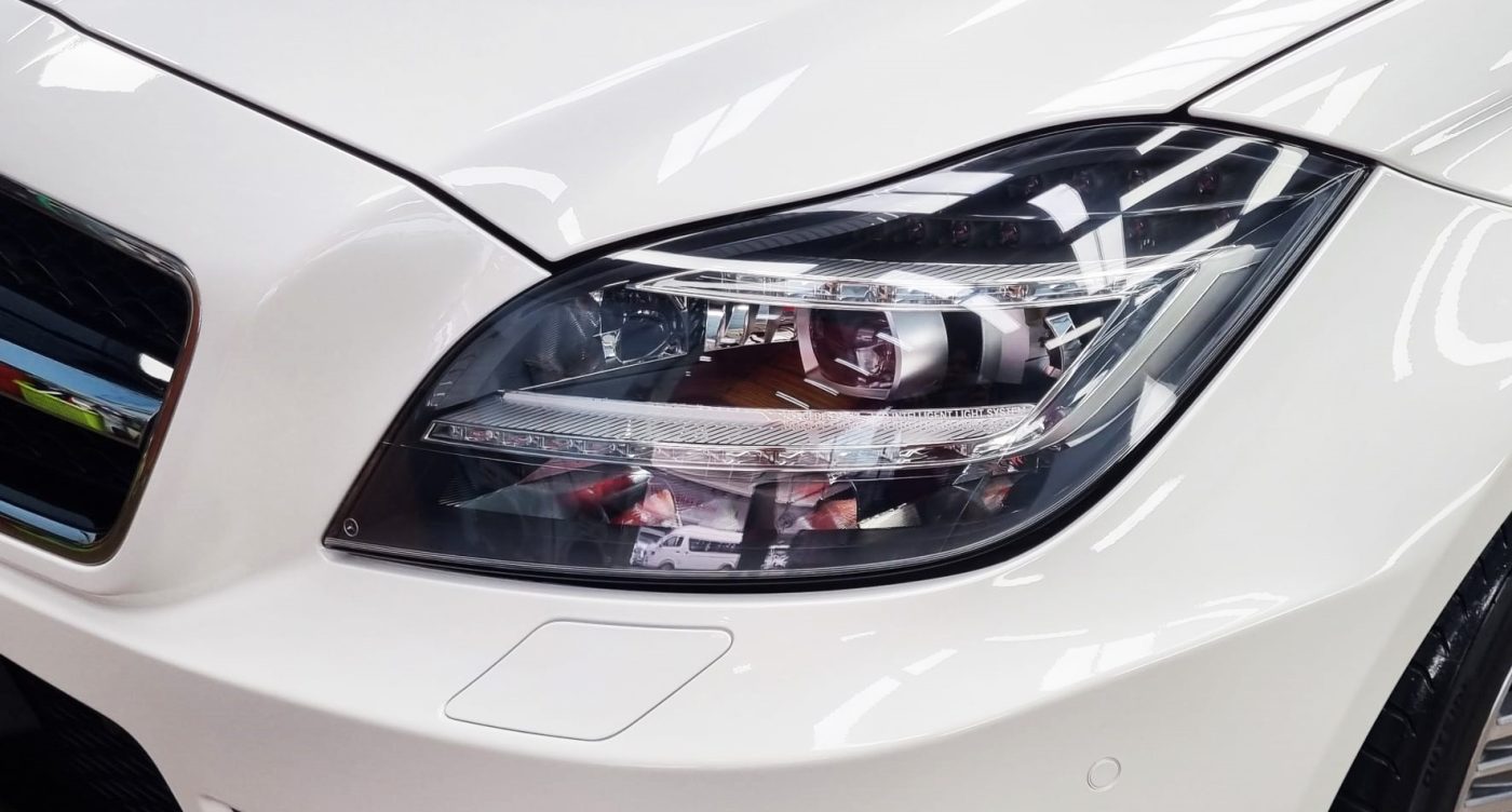 The CLS63's coated paintwork showing clean reflections.