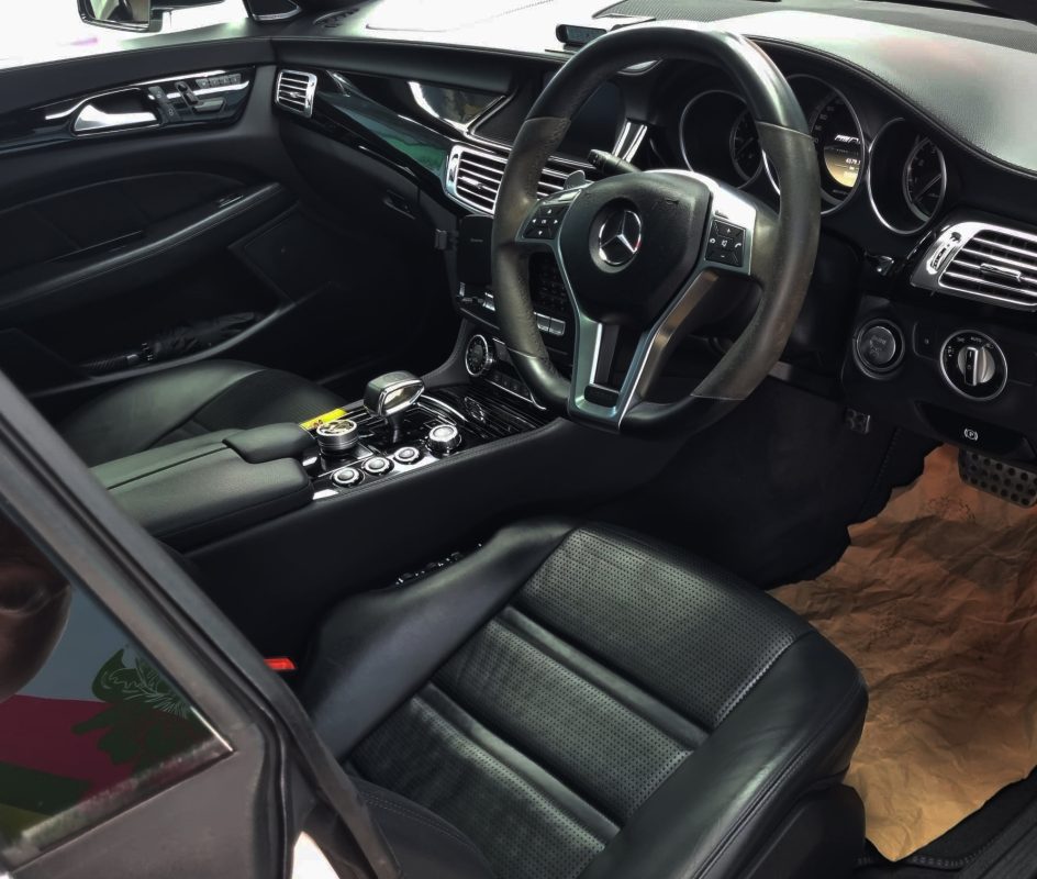 The CLS63 parked in the workshop, freshly coated.