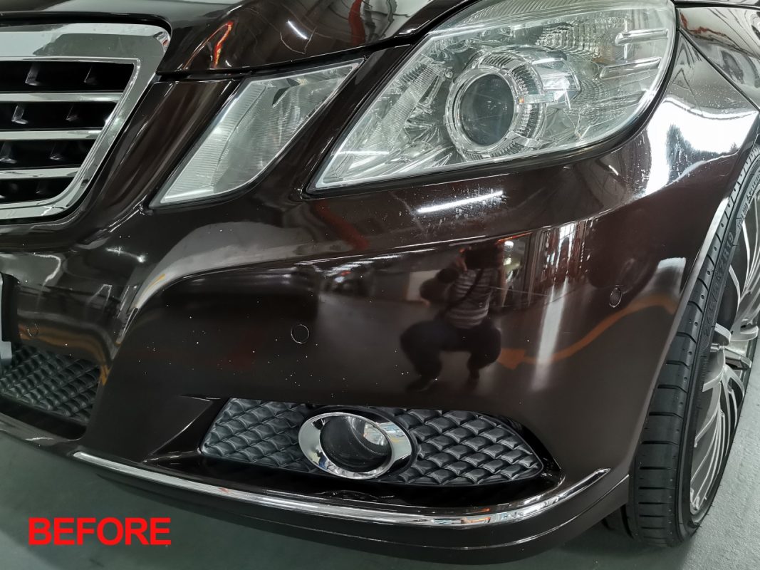 Glossy body panels on the resprayed E200.