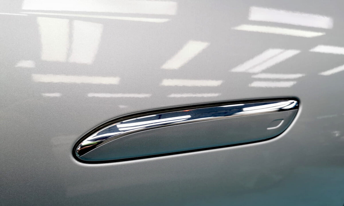 Front three-quarter view of the Mercedes-Benz E200 after coating.