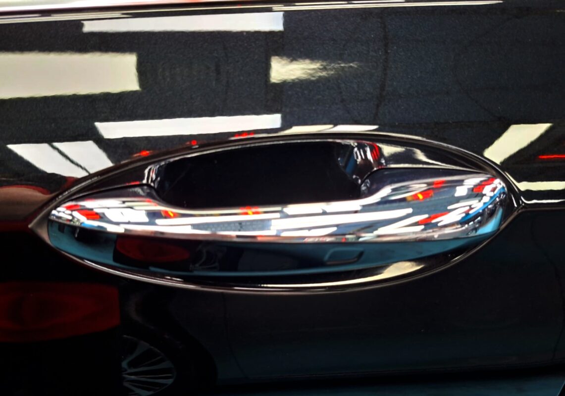 Front three-quarter view of the Mercedes-Benz E200 after coating.