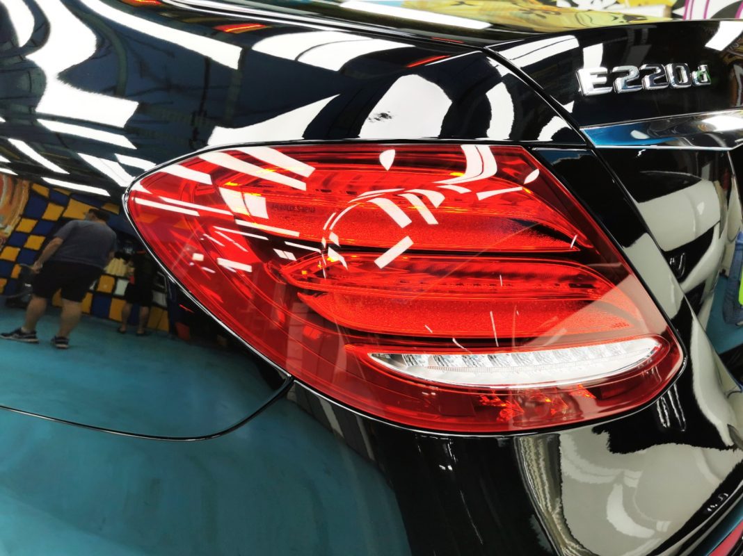 A finished detail of the resprayed E220d.
