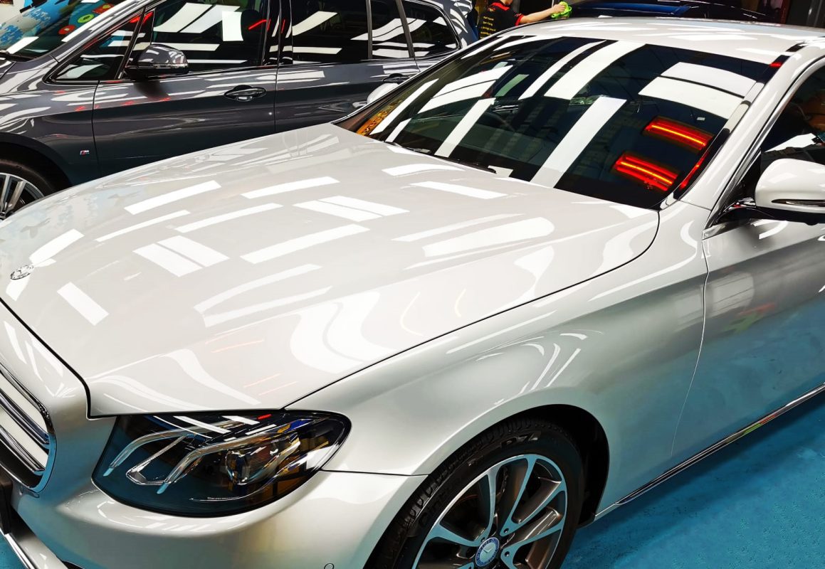 The Mercedes-Benz E250 from a side angle after the titanium coating.