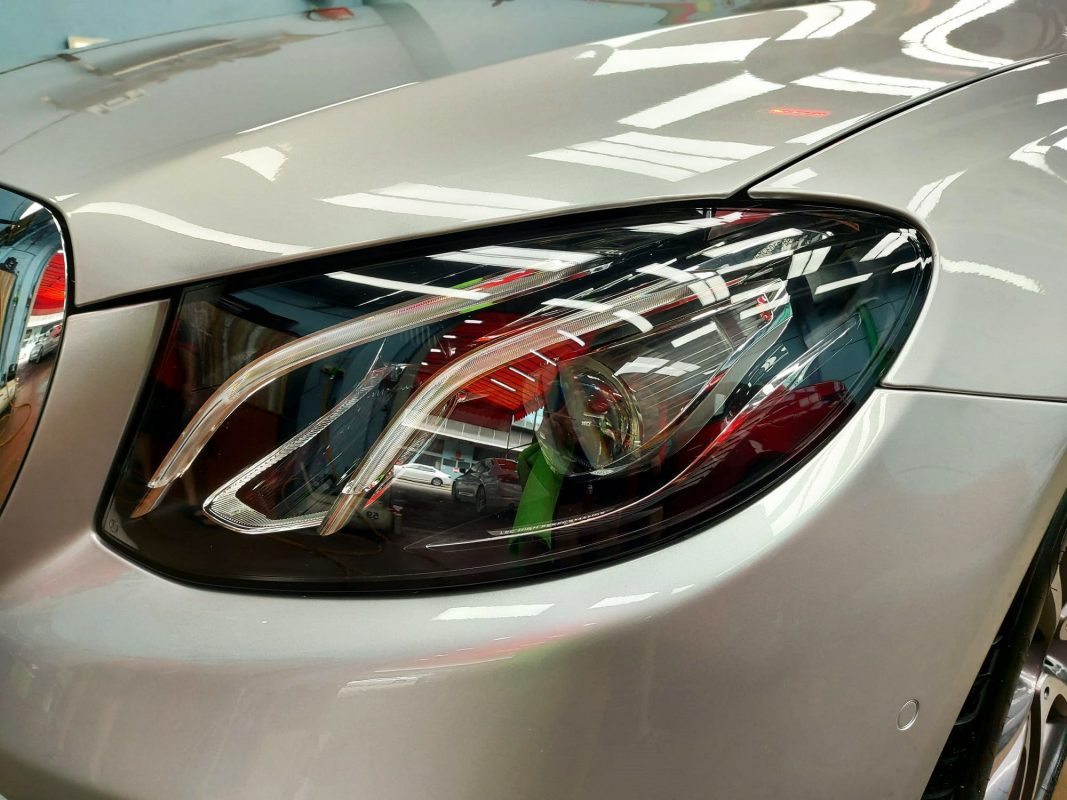 The E250A's coated paintwork holding clean reflections.