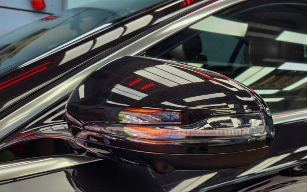 Front three-quarter view of the coated E350.