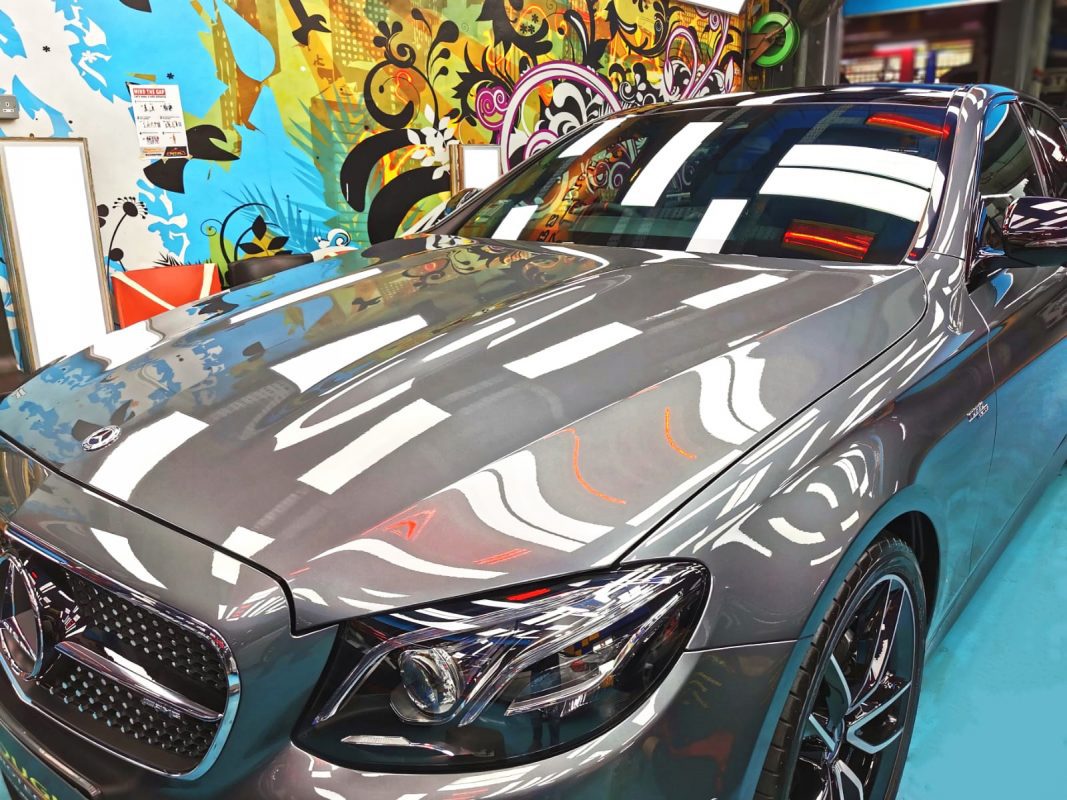 Side view of the Mercedes-Benz E53 after the titanium coating.