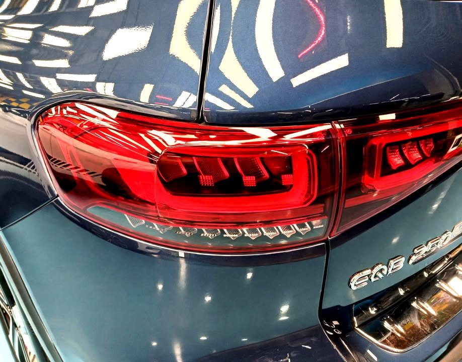 Tail light and EQB 250 badge on the blue tailgate.