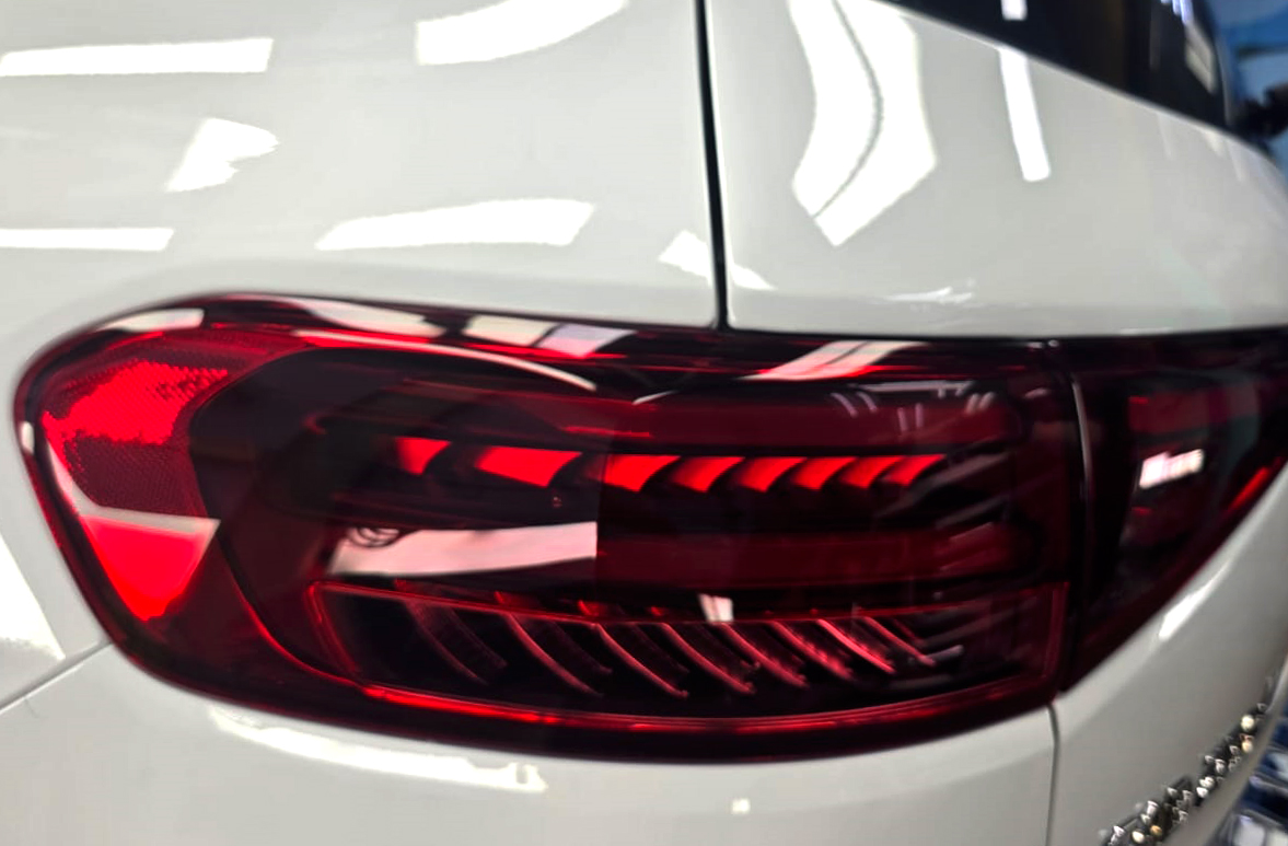 Rear quarter of the Mercedes-Benz EQB 250+, glossy and protected.