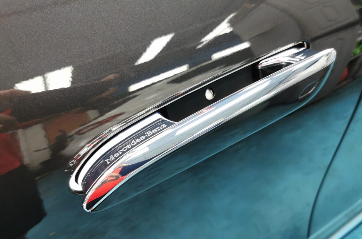 Front three-quarter view of the coated EQE 350.