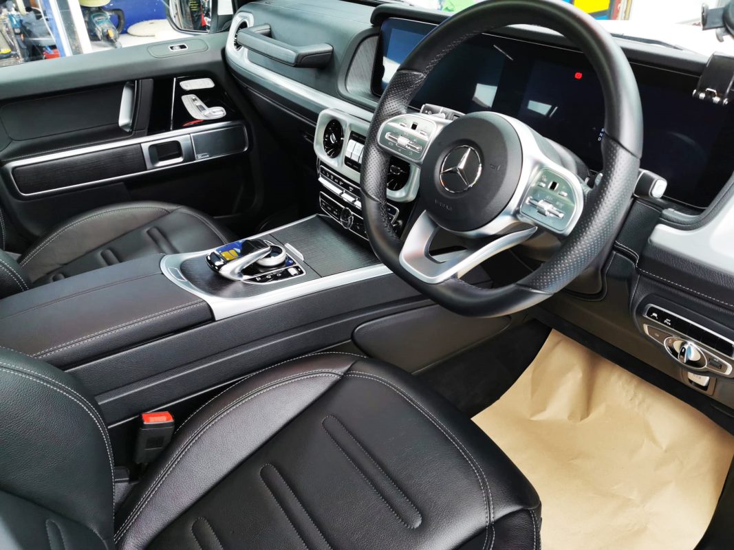 The Mercedes-Benz G400 AMG parked in the workshop, freshly coated.