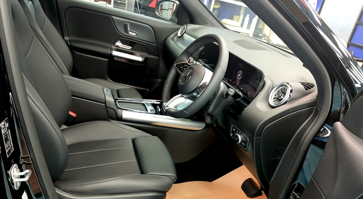 The Mercedes-Benz GLA 180 parked in the workshop, freshly coated.
