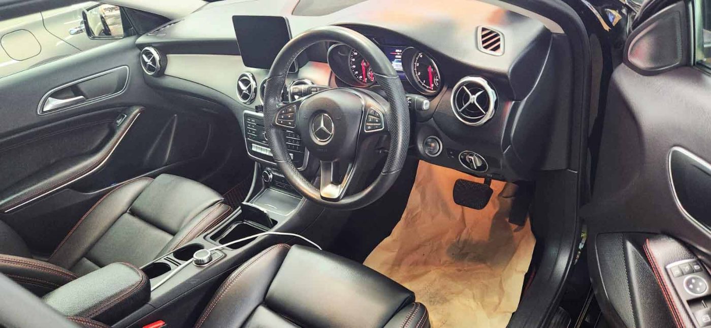 The Mercedes-Benz GLA 180 parked in the workshop, freshly coated.