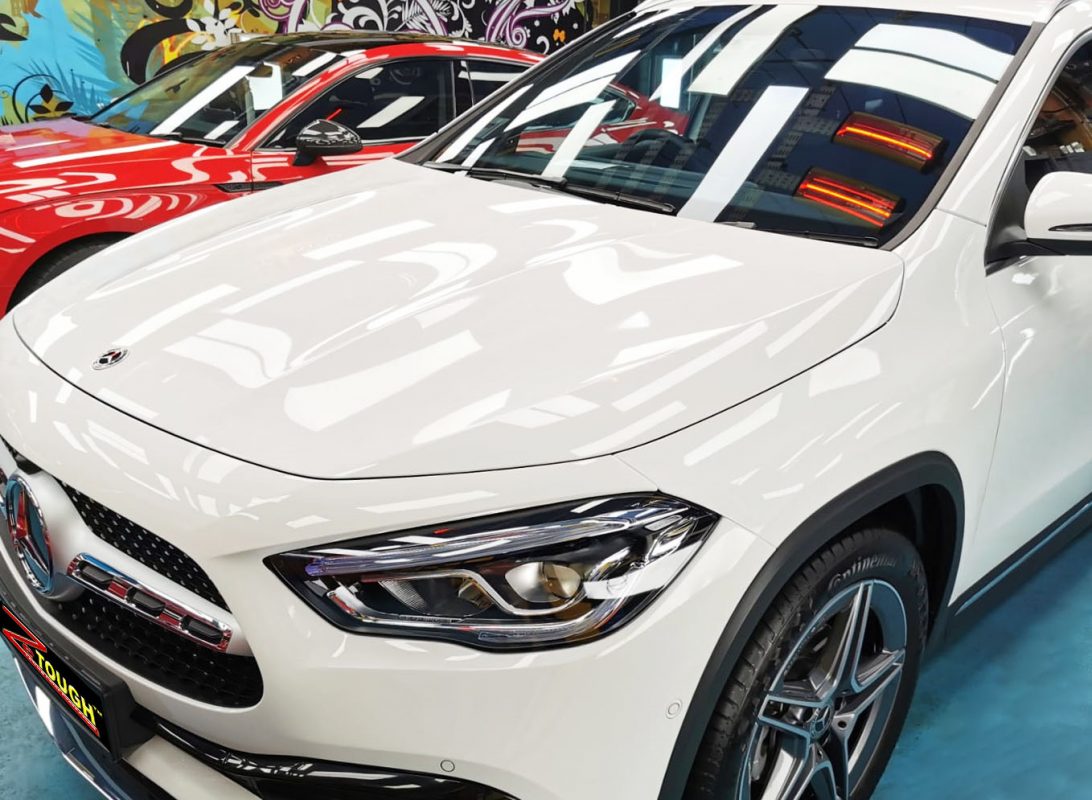 The Mercedes-Benz GLA 180 from a side angle after the titanium coating.