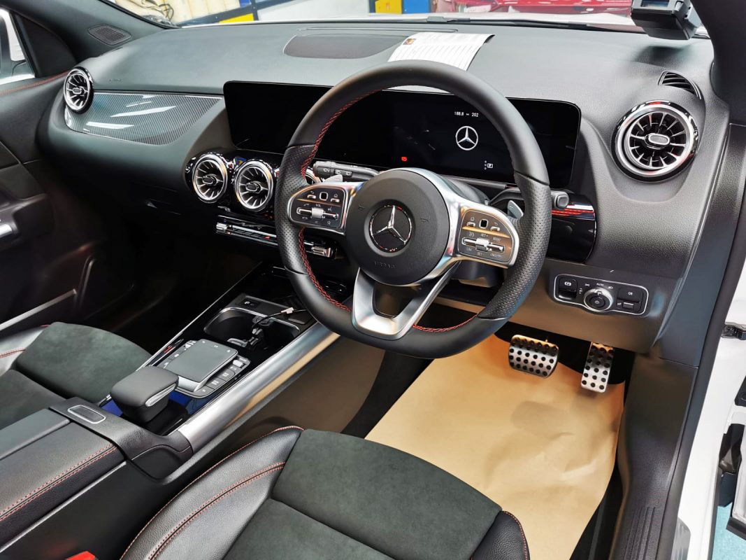 The GLA 180 parked in the workshop, freshly coated.