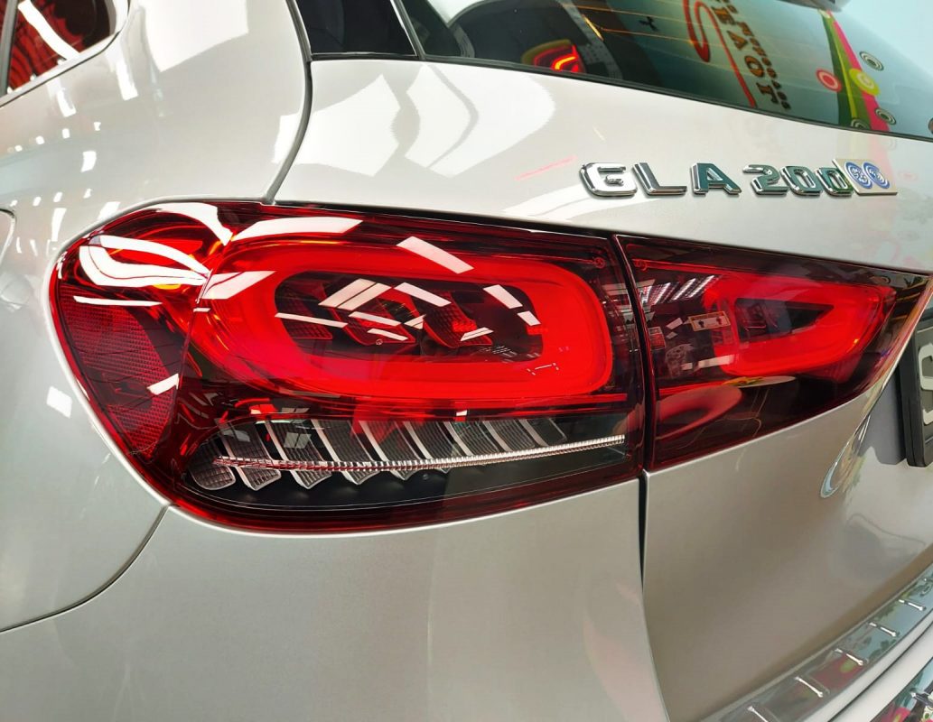 The coated bonnet of the GLA 200 under workshop lighting.