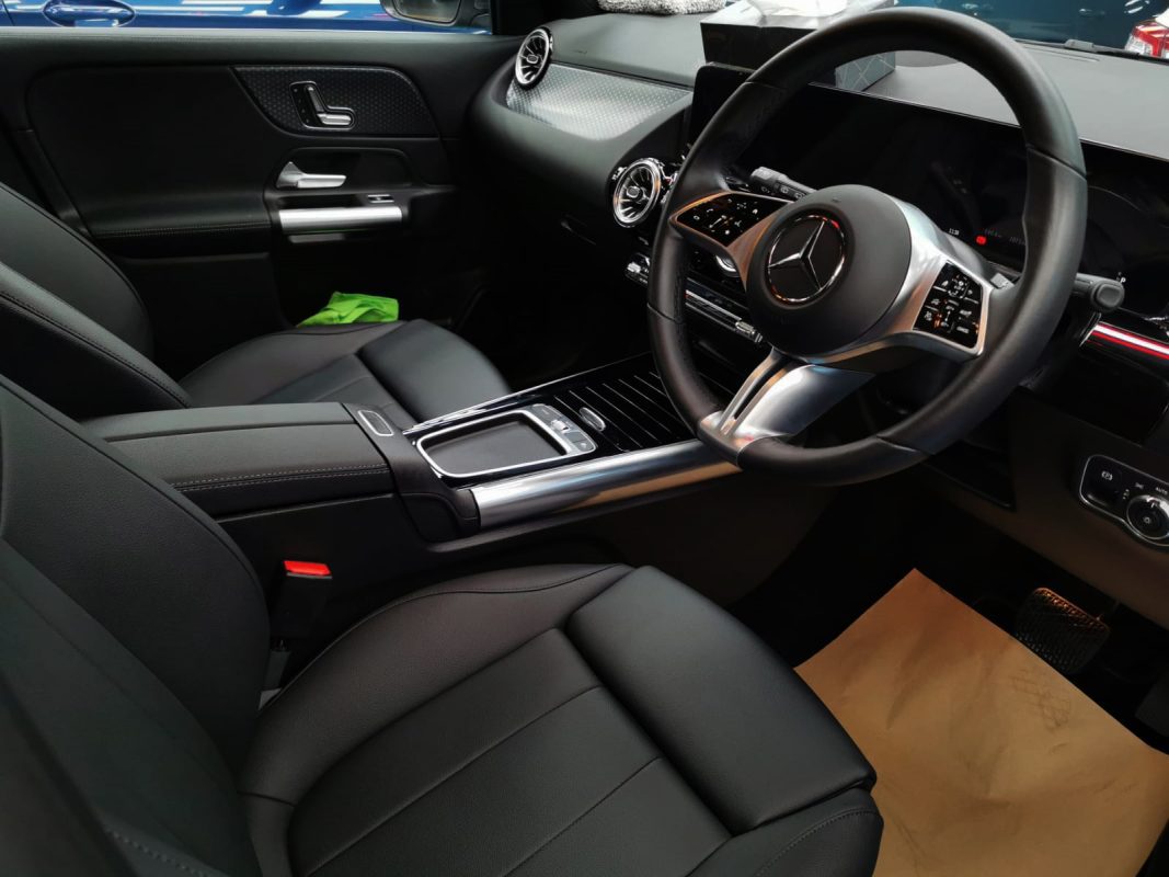 The Mercedes-Benz GLA180 parked in the workshop, freshly coated.