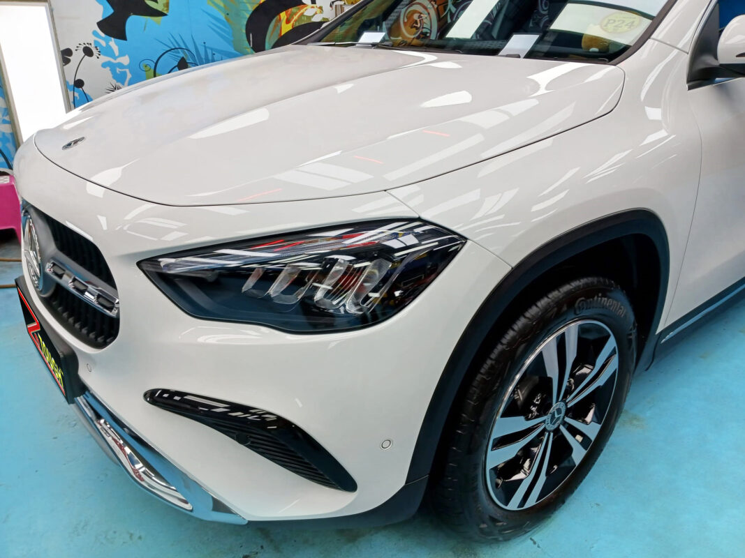 The Mercedes-Benz GLA180 from a side angle after the titanium coating.
